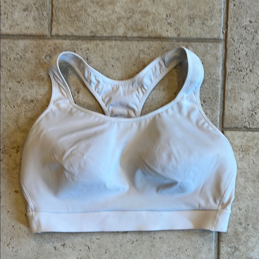 White Racerback Sports Bra with Wide Supportive Band